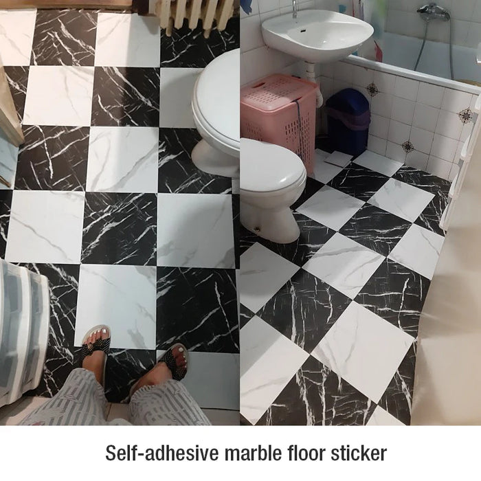 Anyhouz 10pcs Vinyl Tile Self Adhesive Black with Hairline Stain Marble PVC Waterproof 3D Wallpaper Sticker for Home and Office Decor