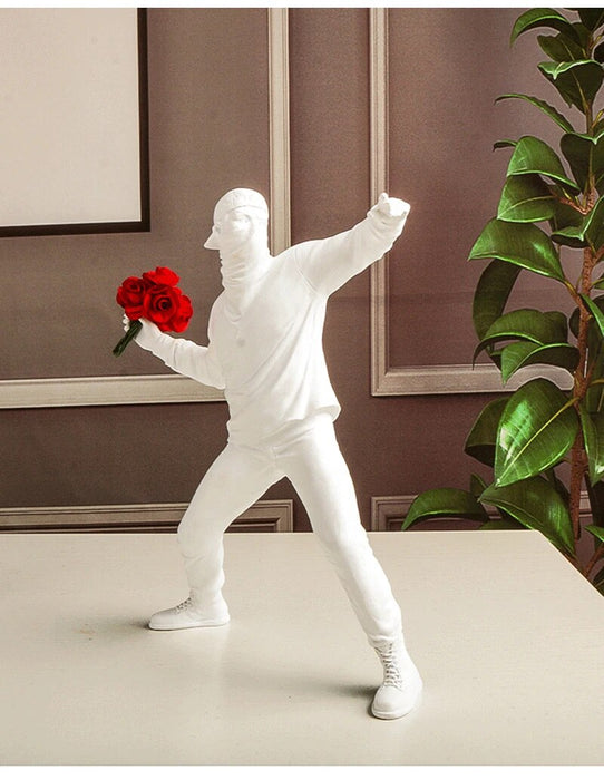 Anyhouz Home Figurine Nordic Flower Thrower Statue White Resin for Living Room Desktop Decoration Accessories Gifts