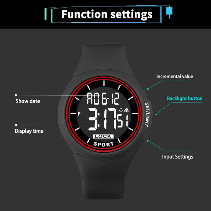 Anyco Watch Grey Waterproof Digital Luxury Luminous Stopwatch with PU Strap