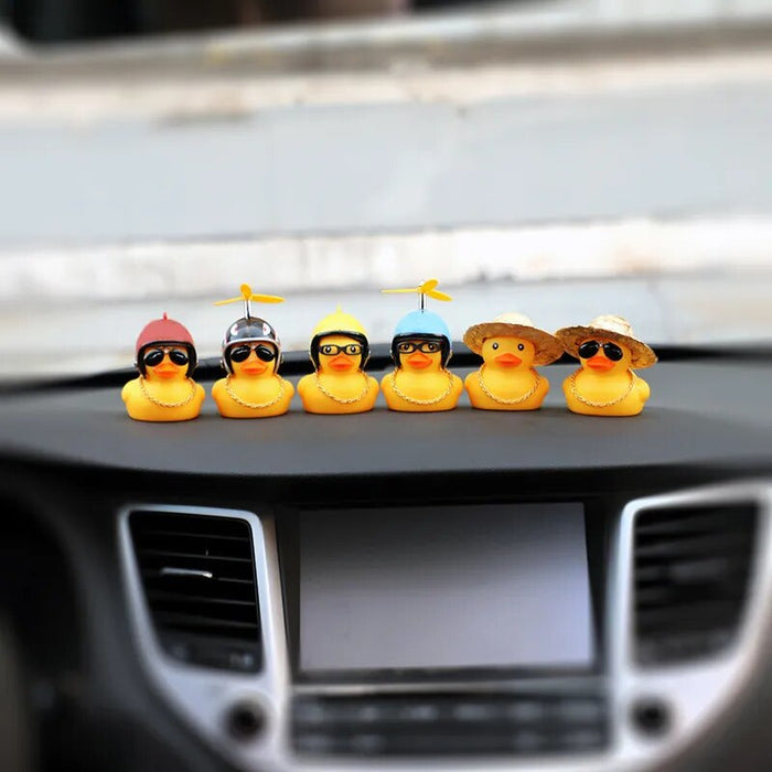 Anypack Car Ornaments Rubber Yellow Duck for Car Dashboard Decorations Cool Glasses Duck with Black 8 Ball Propeller Helmet Gold Chain