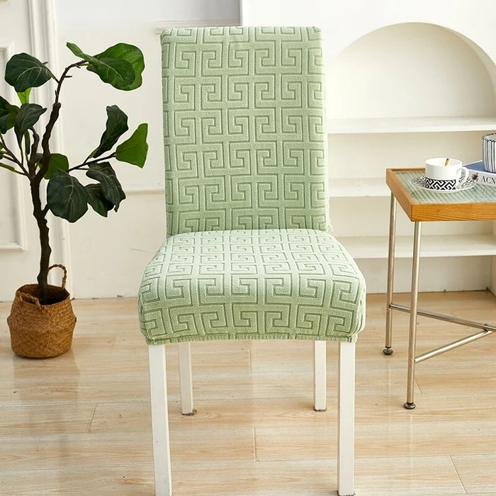 Anyhouz Chair Cover Light Green Square Geometric Design with Elastic Material for Dining Room Kitchen Wedding Hotel Banquet Restaurant