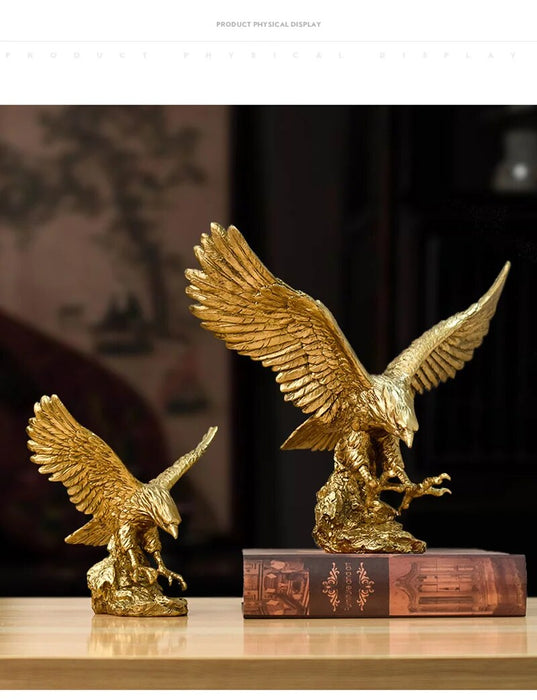 Anyhouz Home Figurine Golden Eagle Statue Small Resin for Living Room Desktop Decoration Accessories Gifts