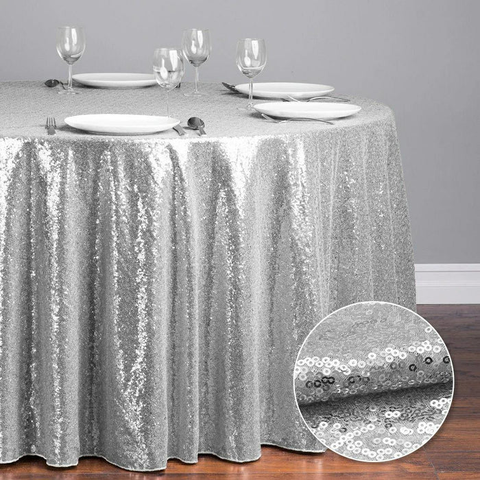 Anyhouz Tablecloth Silver Round Sequin Glitter Table Cover Home Party Decoration