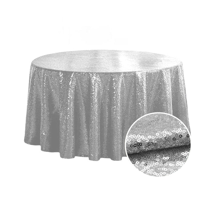 Anyhouz Tablecloth Silver Round Sequin Glitter Table Cover Home Party Decoration