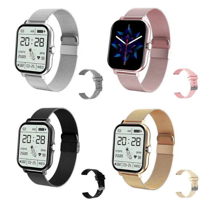 Anyco Smartwatch Milanese Loop Band With 1Pc Free Silica Gel Strap Fitness Heart Monitor Bluetooth Calls for Men Women