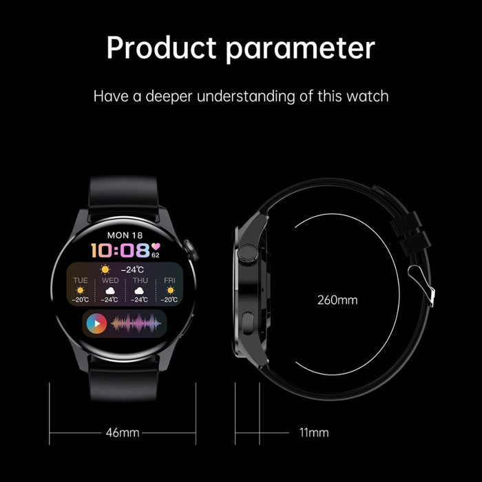 Anyco Smartwatch Black Metal Chain Link Band With 1Pc Free Silica Gel Strap GPS Tracker Waterproof Fitness Wristwatch