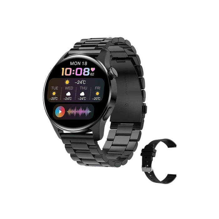 Anyco Smartwatch Black Metal Chain Link Band With 1Pc Free Silica Gel Strap GPS Tracker Waterproof Fitness Wristwatch