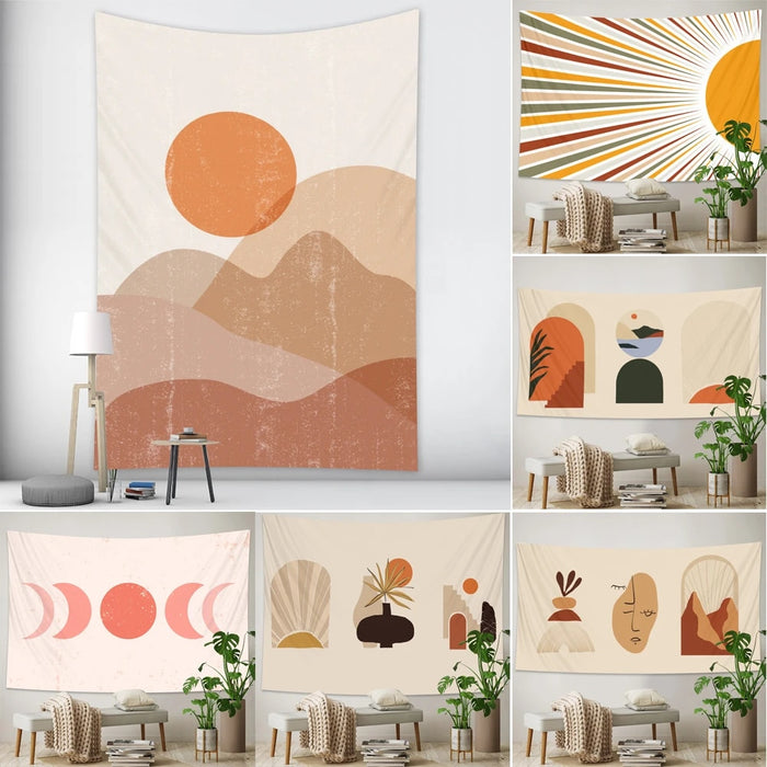 Anyhouz Tapestry Moon Phases 150x100cm Psychedelic Scene Art Hippie Bohemian Decorative Sheet