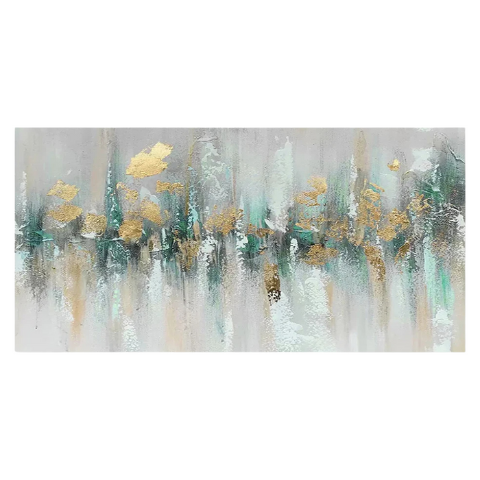 Anyhouz Canvas Art Hand Painted Teal Green Golden Serenade Unique Artwork For Interiors