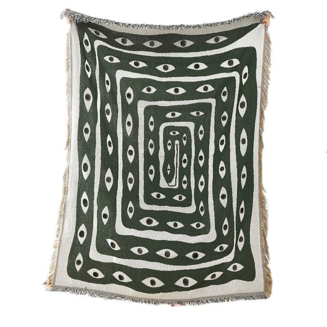 Anyhouz Throw Blanket Faux Cashmere Sofa Cover Green Snake Pattern Tassel Soft Picnic Camping Mat 130*160cm