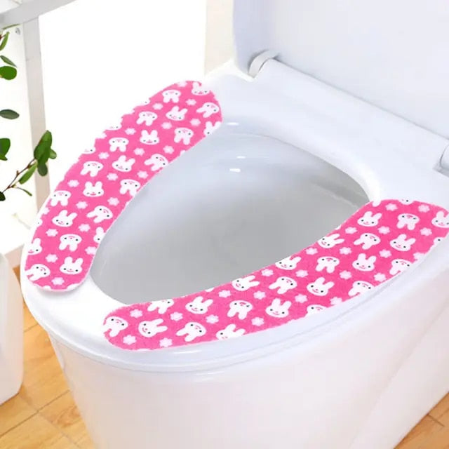 Anyhouz Toilet Seat Cover Pink Bunny Pattern Washable Mat Bathroom Pad Cushion Toilet Seat Bidet Toilet Cover Accessories