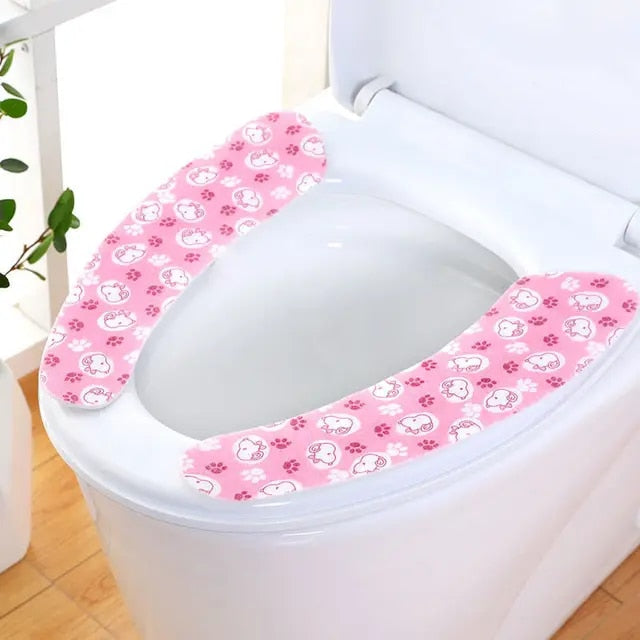 Anyhouz Toilet Seat Cover Pink Puppy Pattern Washable Mat Bathroom Pad Cushion Toilet Seat Bidet Toilet Cover Accessories