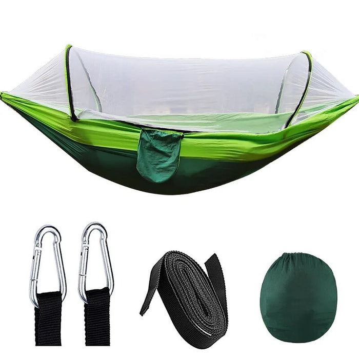 Anypack Camping Swing Chair Green 260X140Cm Mosquito Net Hammock Automatic Quick-Opening Outdoor Camping Pole Hammock Swing Anti-Rollover