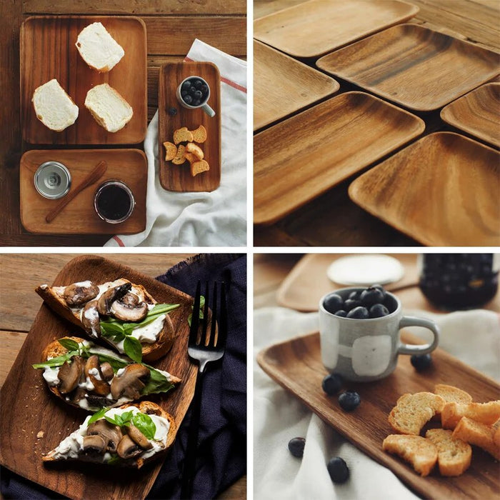 Anygleam Brown 6pcs Acacia Wood Plate Food Kitchen Tableware