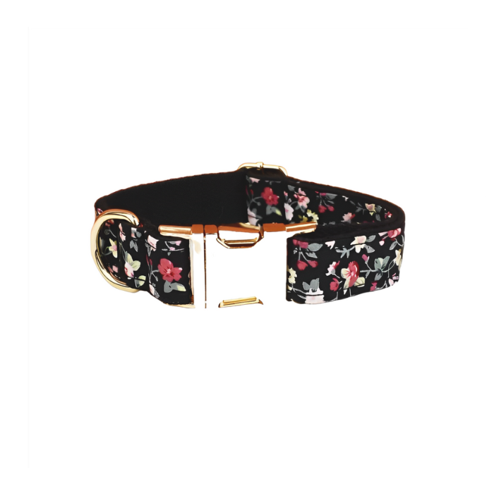 Anywags Pet Collar Black Floral Stylish Accessory with Safety Buckle Durable Strap