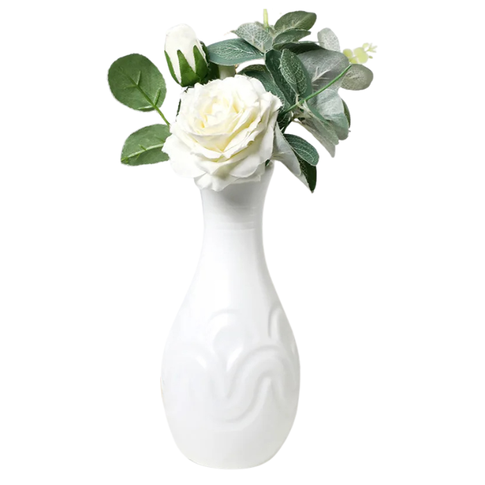 Anyhouz Flower Vase White Small Wave Lines Pattern Nordic Pot Home Decor