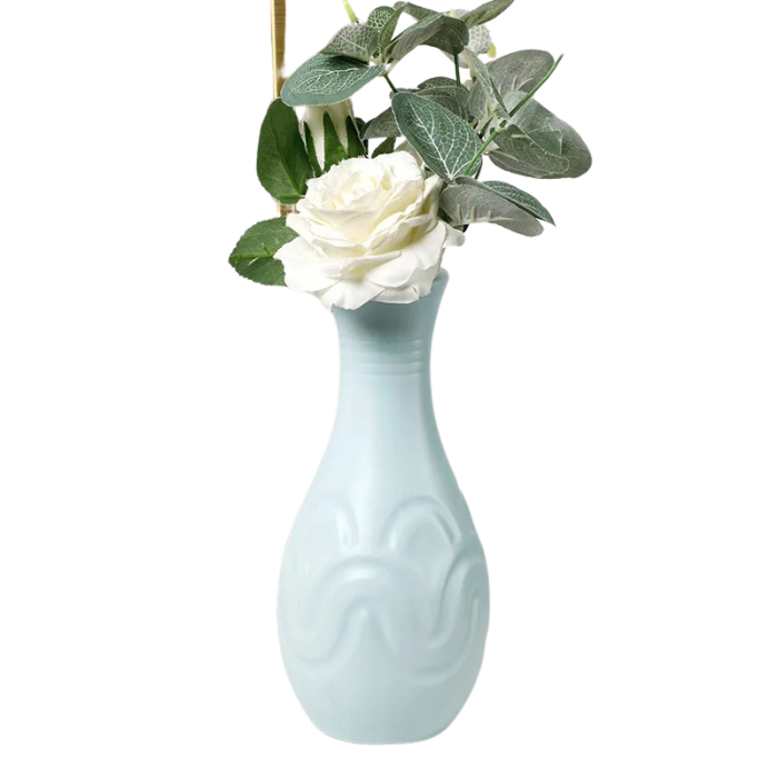 Anyhouz Flower Vase Light Green Small Wave Lines Pattern Nordic Pot Home Decor