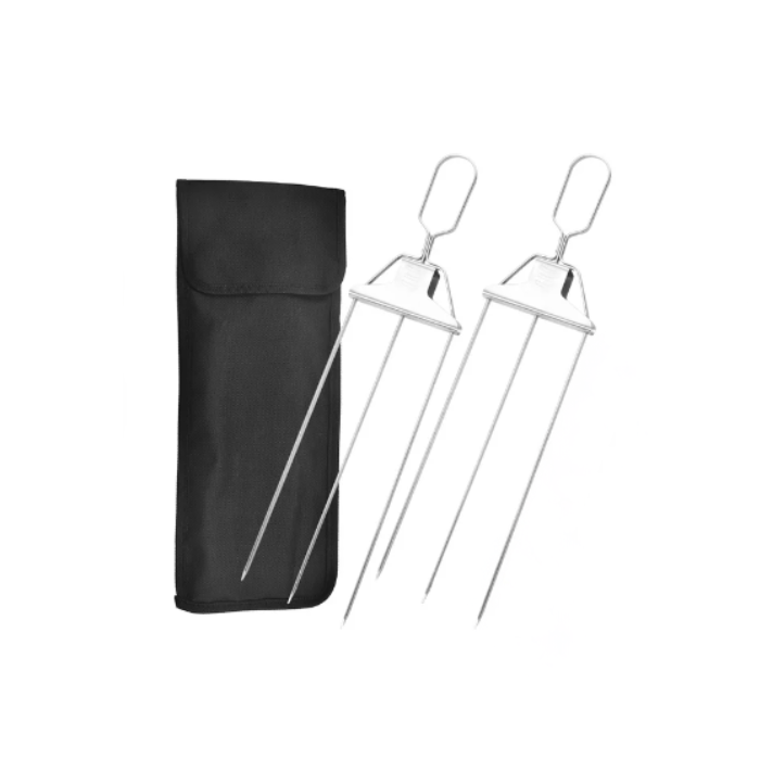 Anygleam Barbecue Grill 2PC 3 Prong Skewers With Bag Stainless Steel Sticks