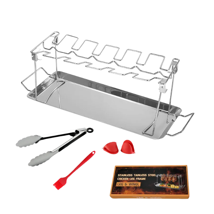 Anygleam Barbecue Grill Rack Holder 5PC Set Stainless Steel Oven Roaster Stand