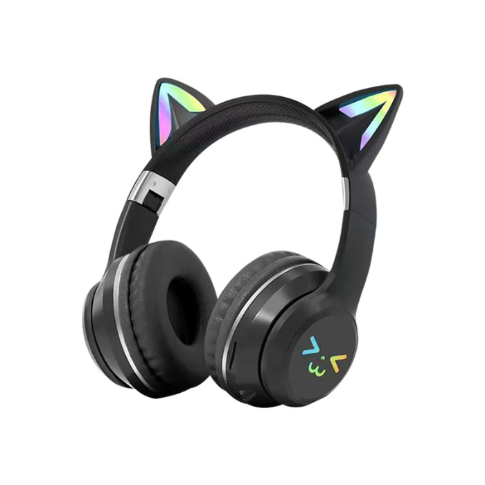 Anymob Headphone Black Bluetooth Cat Ear Wireless Foldable Headset