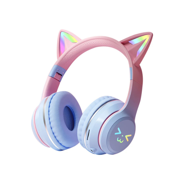 Anymob Headphone Blue Bluetooth Cat Ear Wireless Foldable Headset