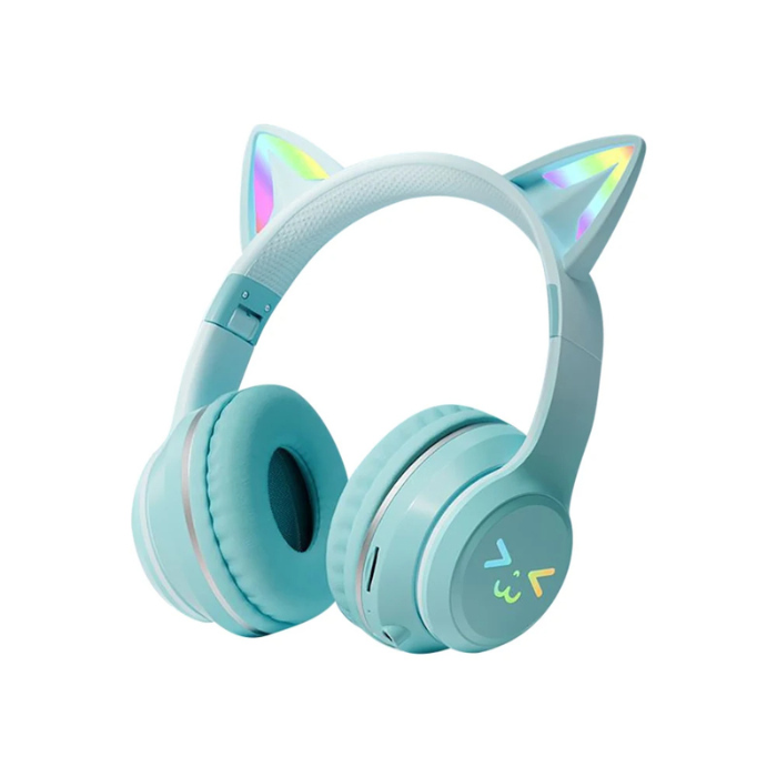 Anymob Headphone Green Bluetooth Cat Ear Wireless Foldable Headset