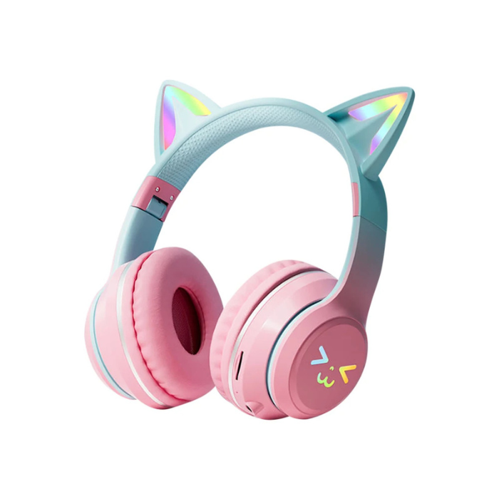 Anymob Headphone Pink Bluetooth Cat Ear Wireless Foldable Headset