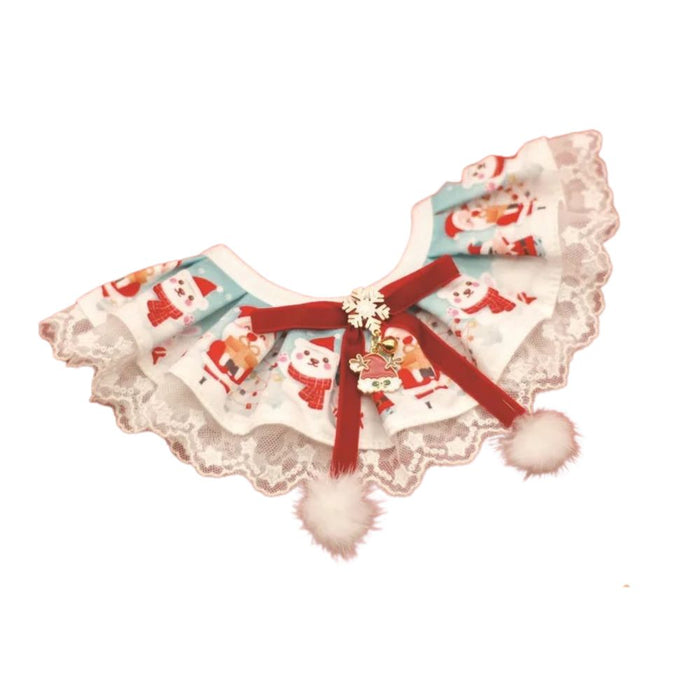 Anywags Pet Collar White Printed Christmas Lace Silk Ribbon Scarf Dog Cats Holiday Accessories