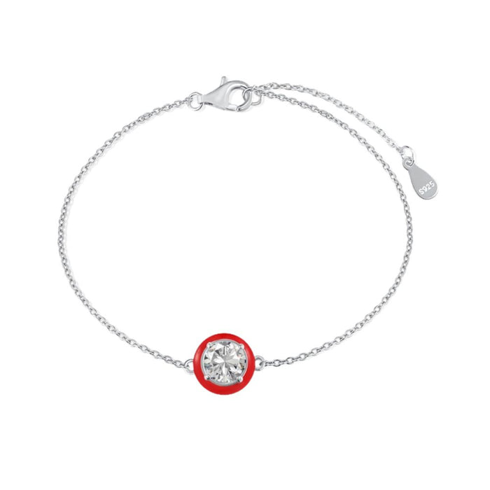 Anyco Bracelet 925 Silver Red Round Clear Gemstone with Zircon 5A Jewelry for Women