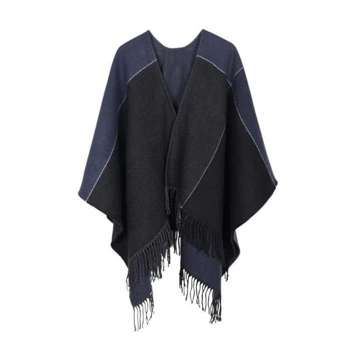 Anyyou Scarf Black Blue Cashmere Poncho Winter Blanket Shawl Tassel Bandana