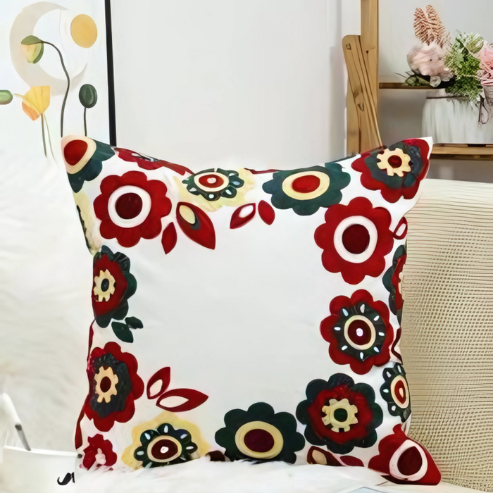 Anyhouz Pillowcase White Floral Border Embroidered Decorative Cushion Cover