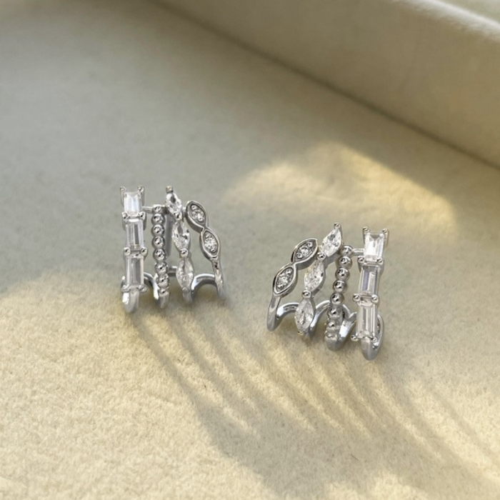 Anyco Earrings 925 Silver Elegant Multilayer Diamond Stud Trendy Fashion Accessories