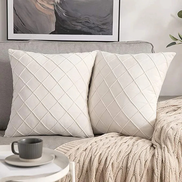 Anyhouz Pillowcase White Diamond Lattice Embroidered Decorative Cushion Cover