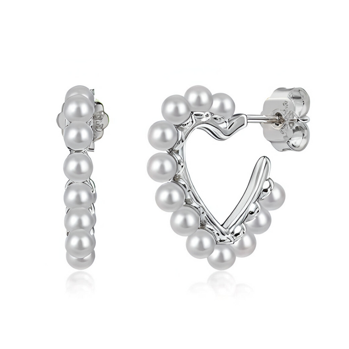 Anyco Earrings 925 Silver Heart Pearl Rim Hoop Hypoallergenic Accessories for Women