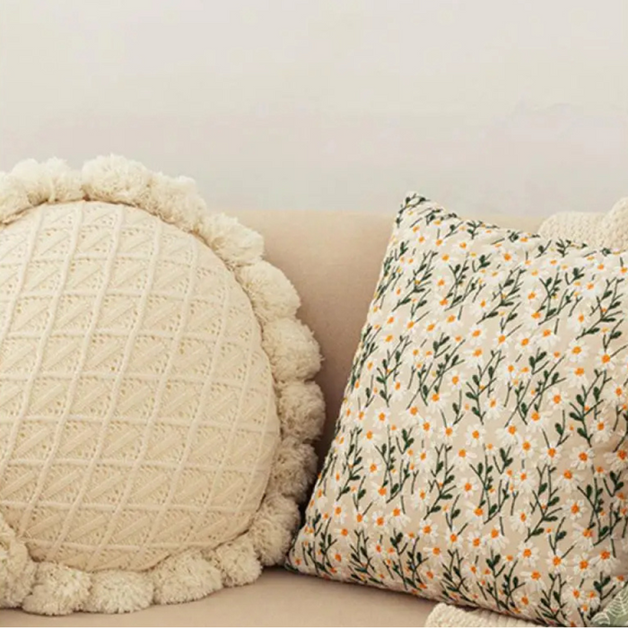 Anyhouz Pillowcase Cream Daisy Embroidered Decorative Cushion Cover