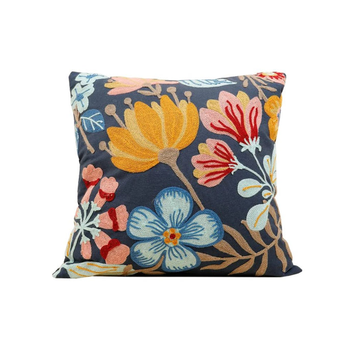 Anyhouz Pillowcase Dark Blue Floral Embroidered Decorative Cushion Cover