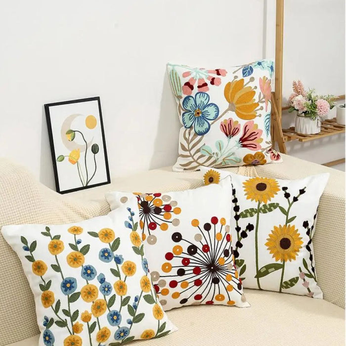 Anyhouz Pillowcase White Sunflower Embroidered Decorative Cushion Cover