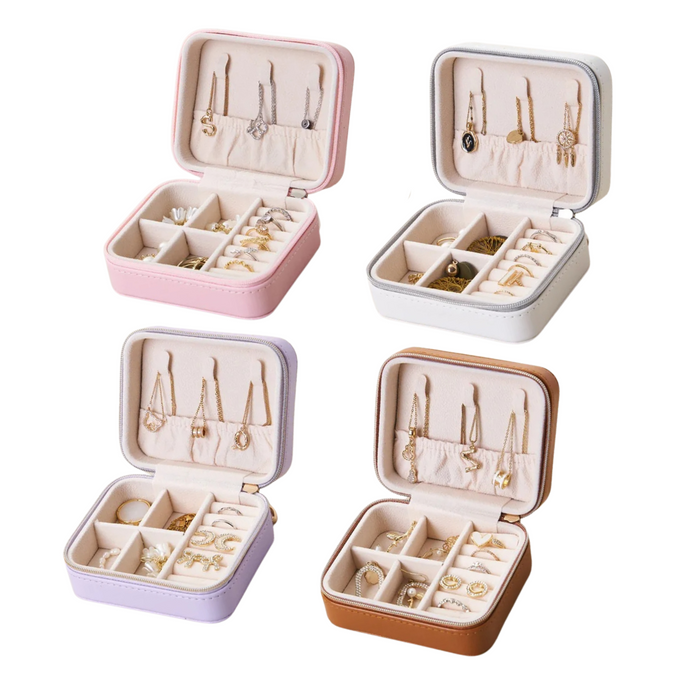 Anyhouz Jewelry Box Portable Maillard Style Organizer with Zipper Lock