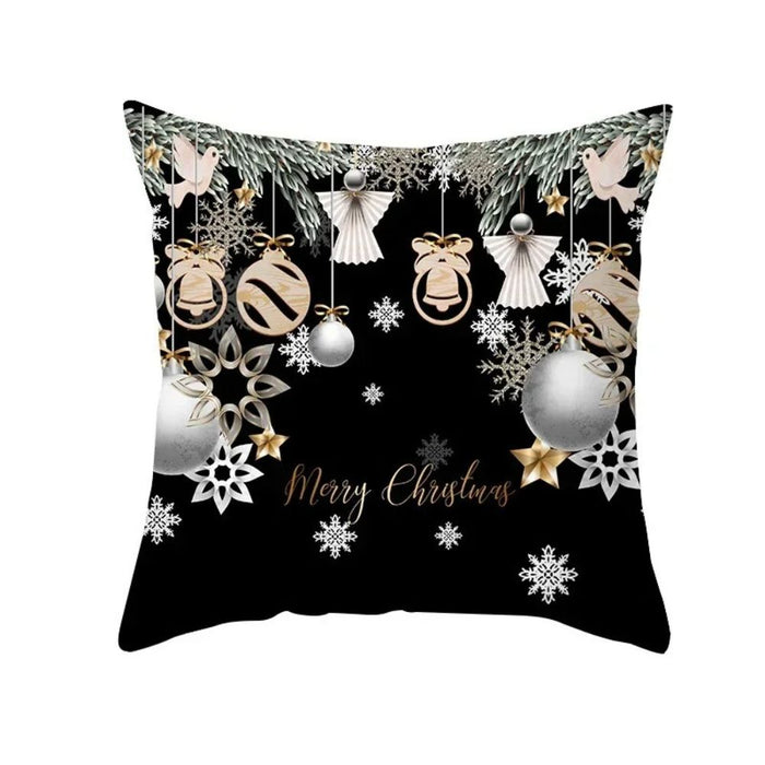 Anyhouz Pillowcase Black Festive Merry Christmas Snowflake Print Cotton Polyester Cushion Cover