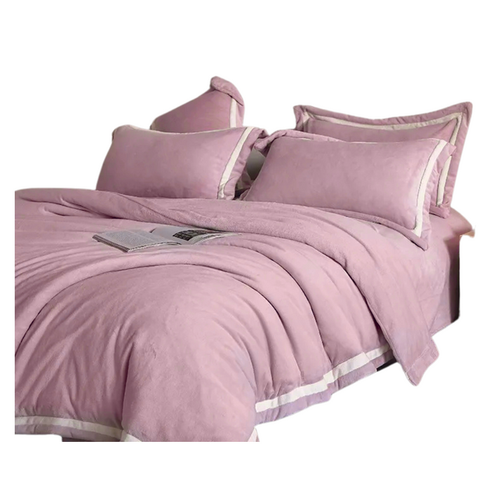 Anyhouz Duvet Cover Set Plain Dusty Pink Fitted Bed Sheet Ultra Soft Luxury Velvet Bedding Collection