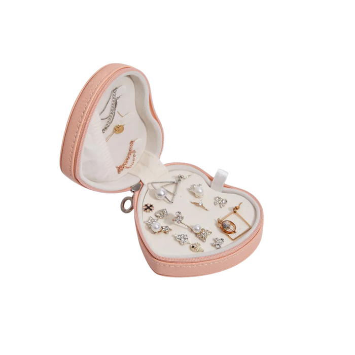 Anyhouz Jewelry Box Heart Shaped Compact Portable Travel Case Zipper Lock