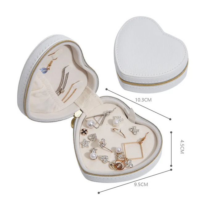 Anyhouz Jewelry Box Heart Shaped Compact Portable Travel Case Zipper Lock