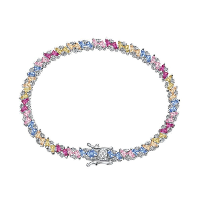 Anyco Bracelet 16cm 925 Silver Colorful Tennis Eternity Open Box Clasp with Zircon 5A Jewelry for Women