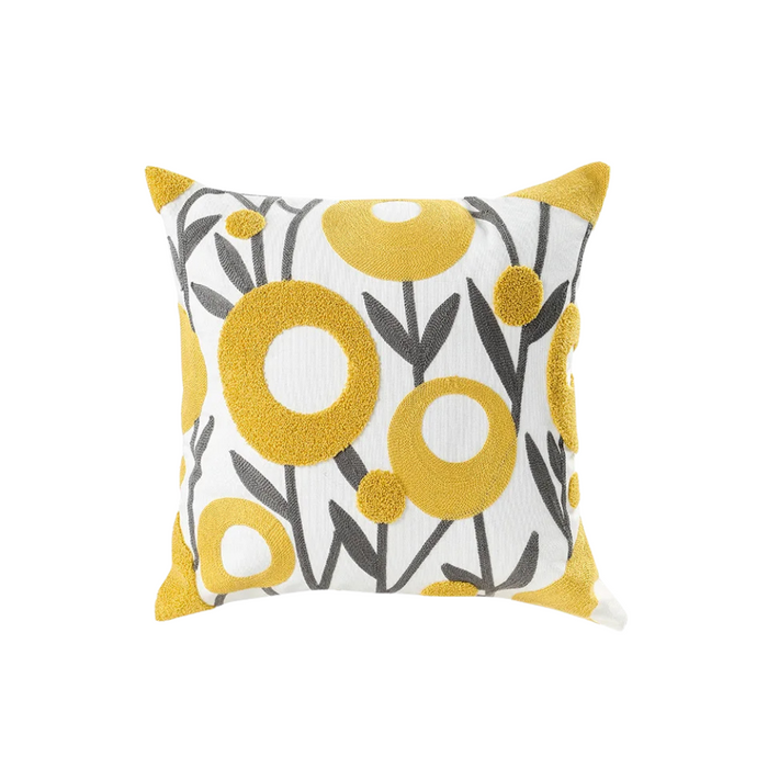 Anyhouz Pillowcase White With Yellow Boho Floral Embroidered Decorative Cushion Cover