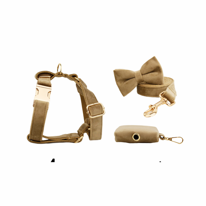 Anywags Pet Bow Collar Set Beige High Quality Custom Dog Accessories