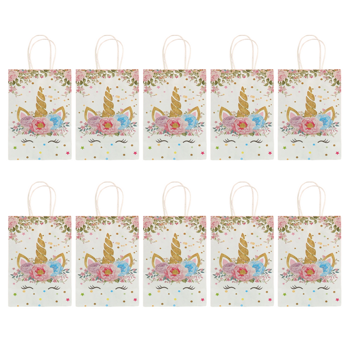 Anyparty Party Treat Bags White 10Pcs With Handle Unicorn Print Paper Pouches