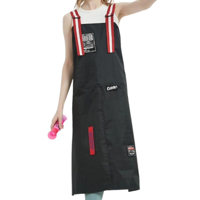 Anyhouz Kitchen Apron Black with red 2 Bags Bibs Trendy Waterproof Oil Resistant Overall Chef Adjustable Nail Salon