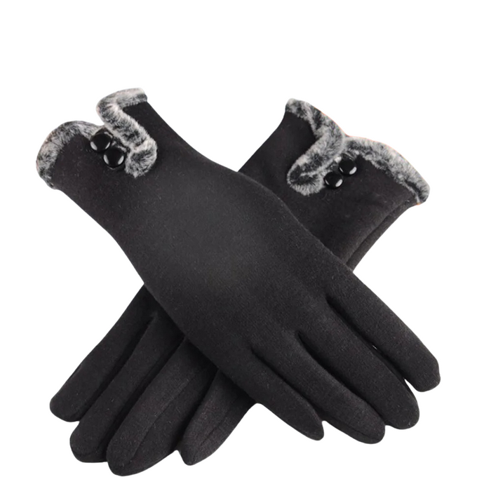 Anygloves Winter Gloves Black Warm Non Inverted Velvet Cashmere Full Finger Cycling Touch Screen Lace Cotton Gloves for Women