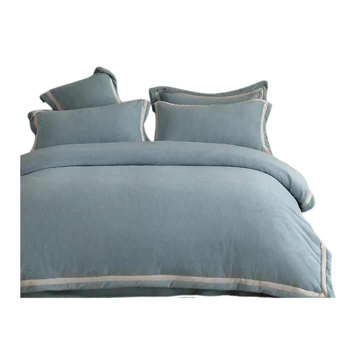 Anyhouz Duvet Cover Set Plain Dusty Blue Flat Bed Sheet Ultra Soft Cozy Velvet Bedding Comforter