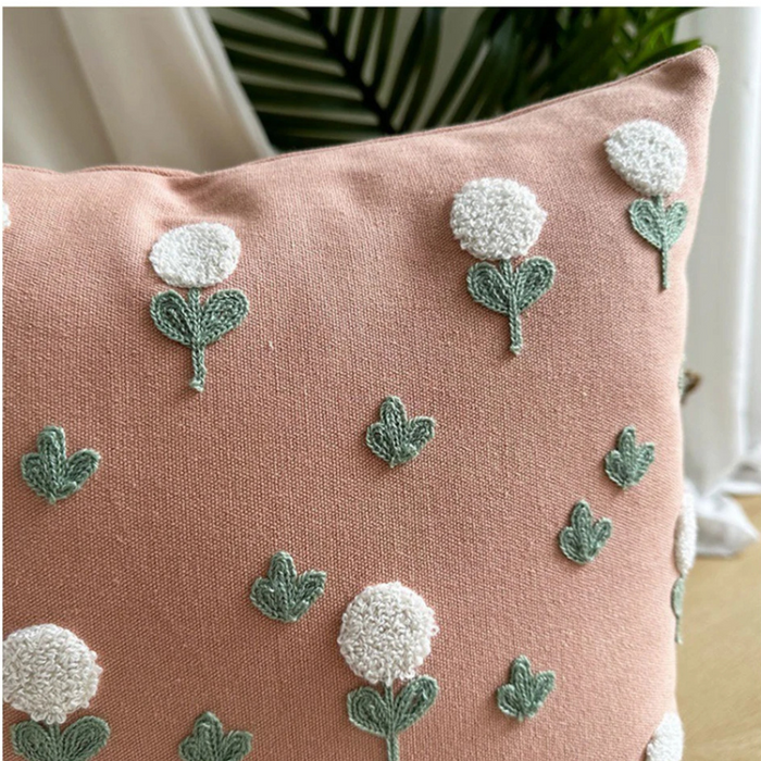 Anyhouz Pillowcase Peach Tufted Floral Embroidered Decorative Cushion Cover